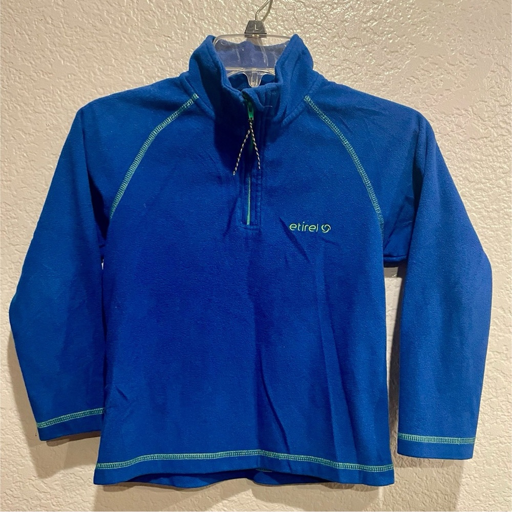 Etirel kids size 7 fleece soft warm pullover with zipper blue